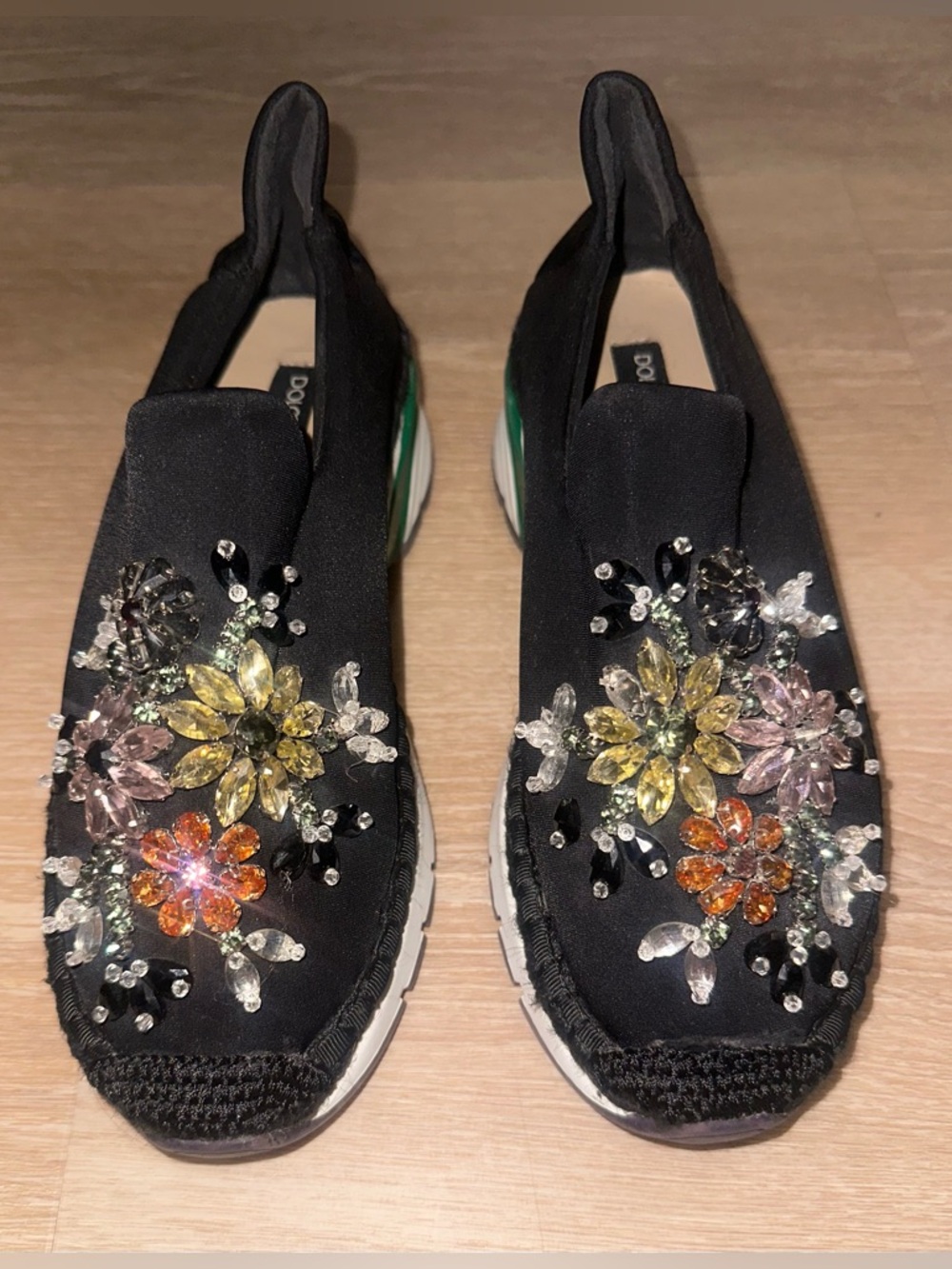 Dolce & Gabbana Sorrento Black Crystal Embellished Sneakers Made in Italy